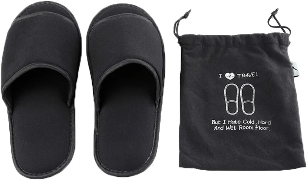 Foldable Portable Slippers Washable Open Toe Towelling Slippers with Storage Bag for Spa Travel Hotel/Home Guest 34-43