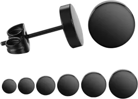 LIEBLICH Black Round Stud Earrings Set Stainless Steel Ear Studs for Men Women 6 Pairs 3mm-8mm ?? (Black)