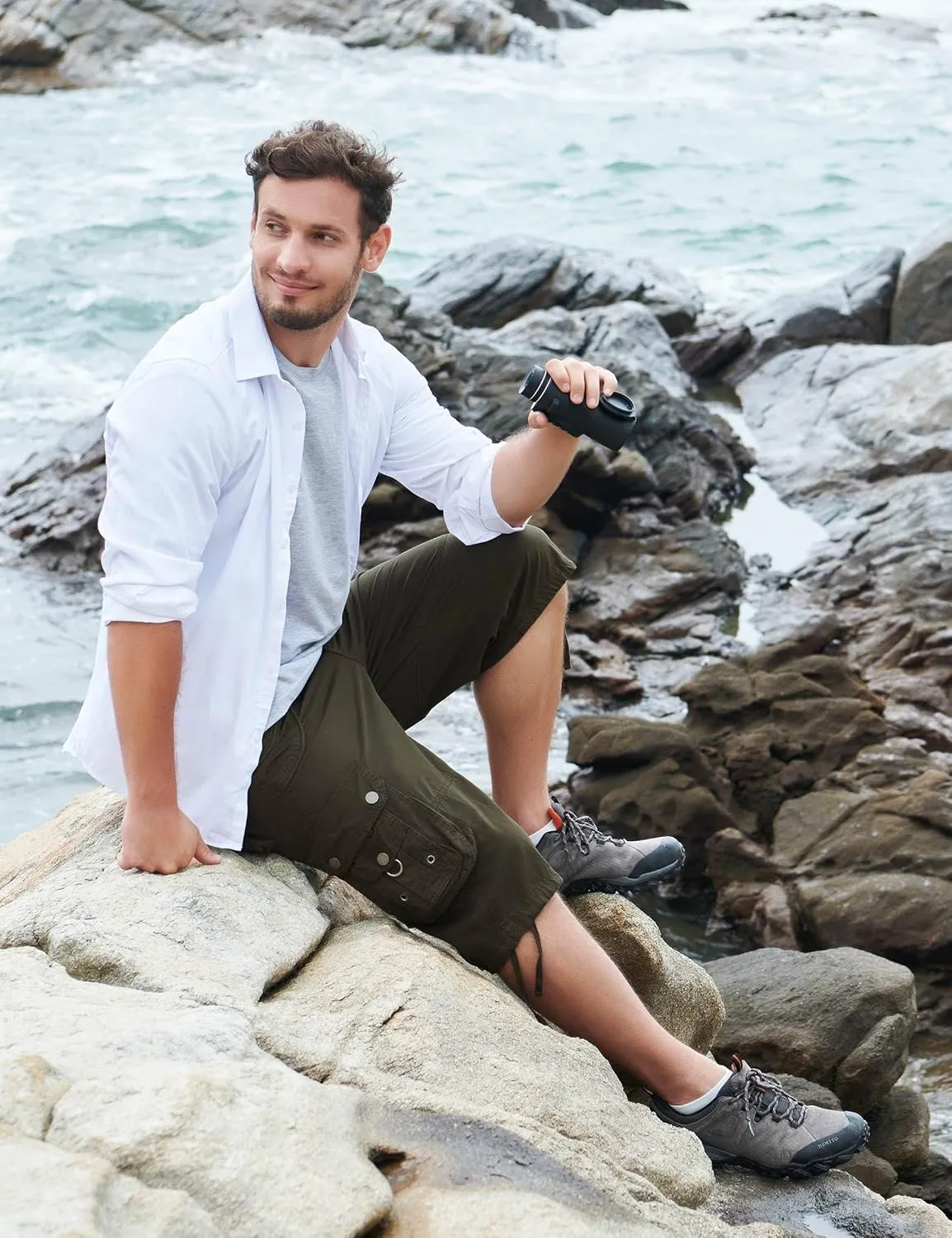 Mens Cargo Shorts with 8 Pockets Long Below Knee Length Relaxed Fit Casual Hiking Work Outdoor