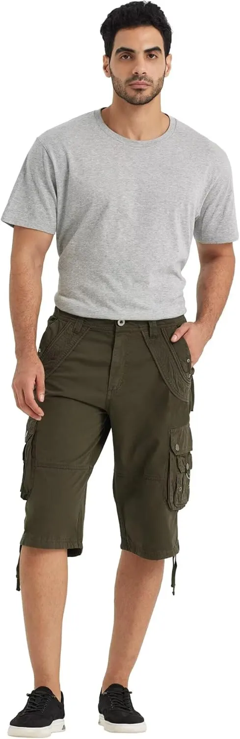 Mens Cargo Shorts with 8 Pockets Long Below Knee Length Relaxed Fit Casual Hiking Work Outdoor