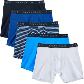 Perry Ellis Men's Cotton Stretch Boxer Briefs, Tagless, No Roll Waistband, 5 Pack
