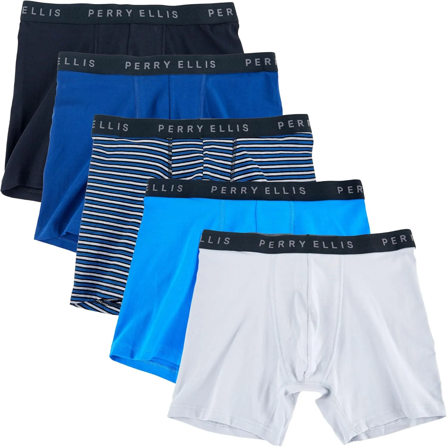 Perry Ellis Men's Cotton Stretch Boxer Briefs, Tagless, No Roll Waistband, 5 Pack