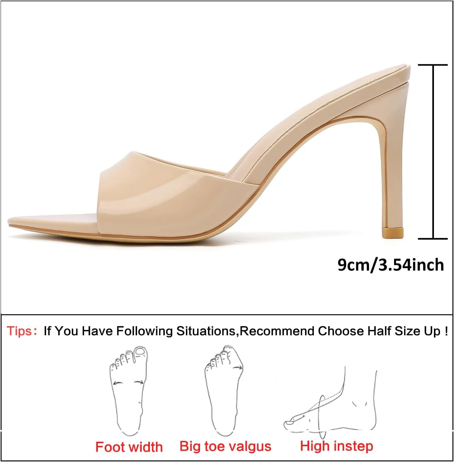 Susanny Women's Sandals Heels Mule High Heels Pointed Open Toe Sandals Sexy Slip on Heeled Summer Casual Wedding Prom Party Comfortable Dressy Shoes
