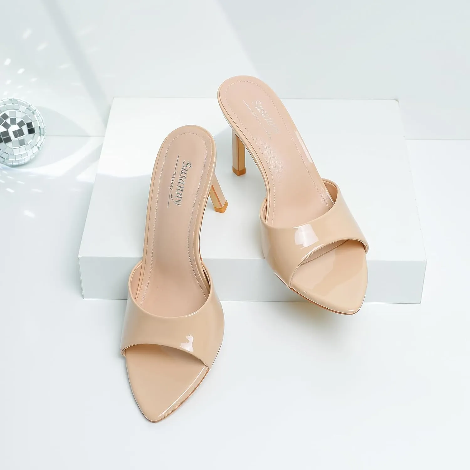 Susanny Women's Sandals Heels Mule High Heels Pointed Open Toe Sandals Sexy Slip on Heeled Summer Casual Wedding Prom Party Comfortable Dressy Shoes