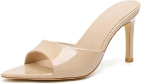 Susanny Women's Sandals Heels Mule High Heels Pointed Open Toe Sandals Sexy Slip on Heeled Summer Casual Wedding Prom Party Comfortable Dressy Shoes