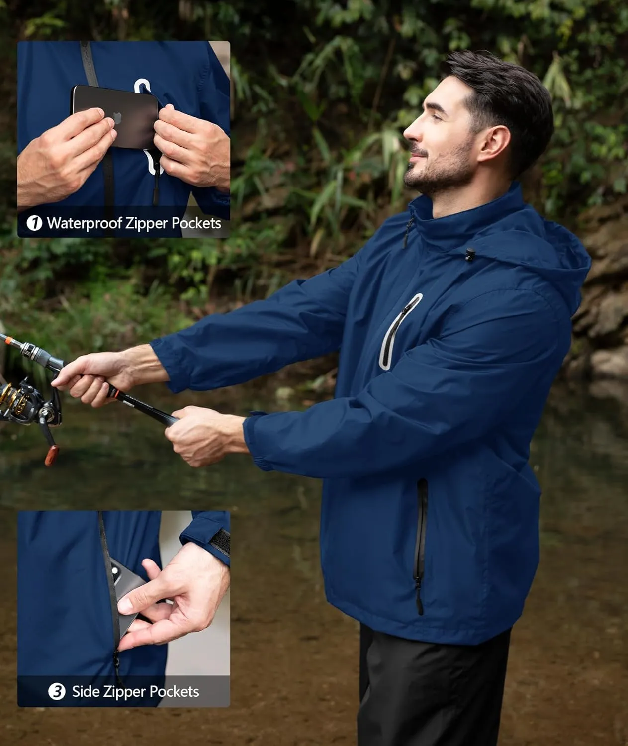 SWISSWELL Men's Waterproof Golf Rain Suit Rain Gear Jacket and Pant Outdoor Lightweight Hooded Raincoat