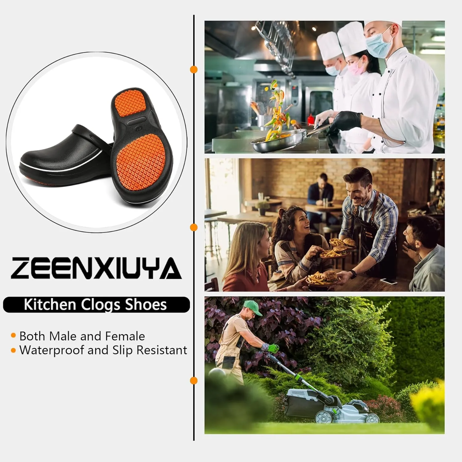 ZEENXIUYA Chef Shoes for Men Zapatos para Cocina Hombres Women Non Slip Waterproof Kitchen Work Clogs Comfortable Nursing Food Service Indoor and Outdoor Office Seaside Black