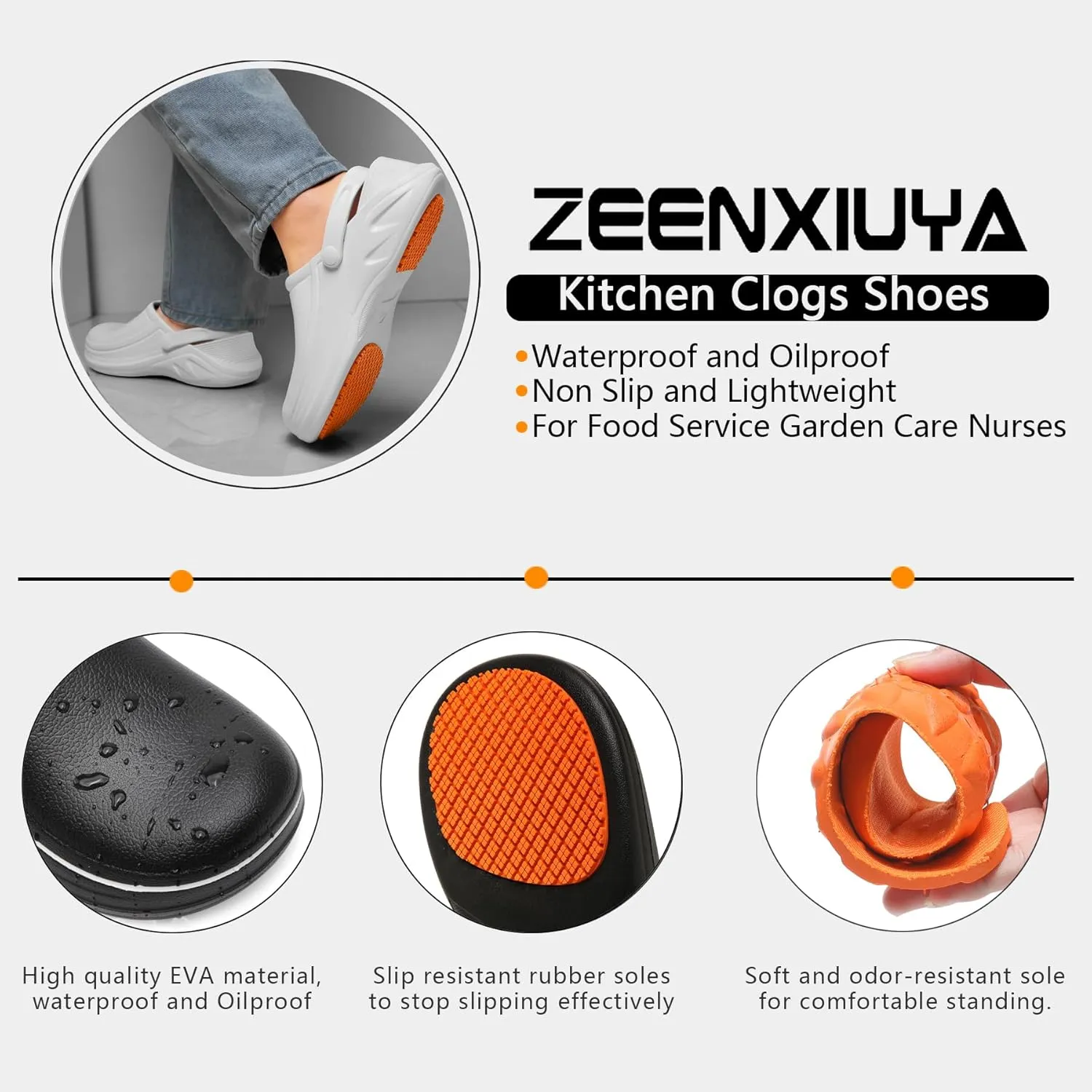 ZEENXIUYA Chef Shoes for Men Zapatos para Cocina Hombres Women Non Slip Waterproof Kitchen Work Clogs Comfortable Nursing Food Service Indoor and Outdoor Office Seaside Black