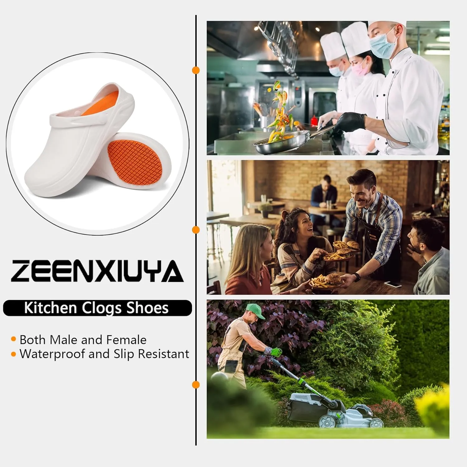 ZEENXIUYA Chef Shoes for Men Zapatos para Cocina Hombres Women Non Slip Waterproof Kitchen Work Clogs Comfortable Nursing Food Service Indoor and Outdoor Office Seaside Black