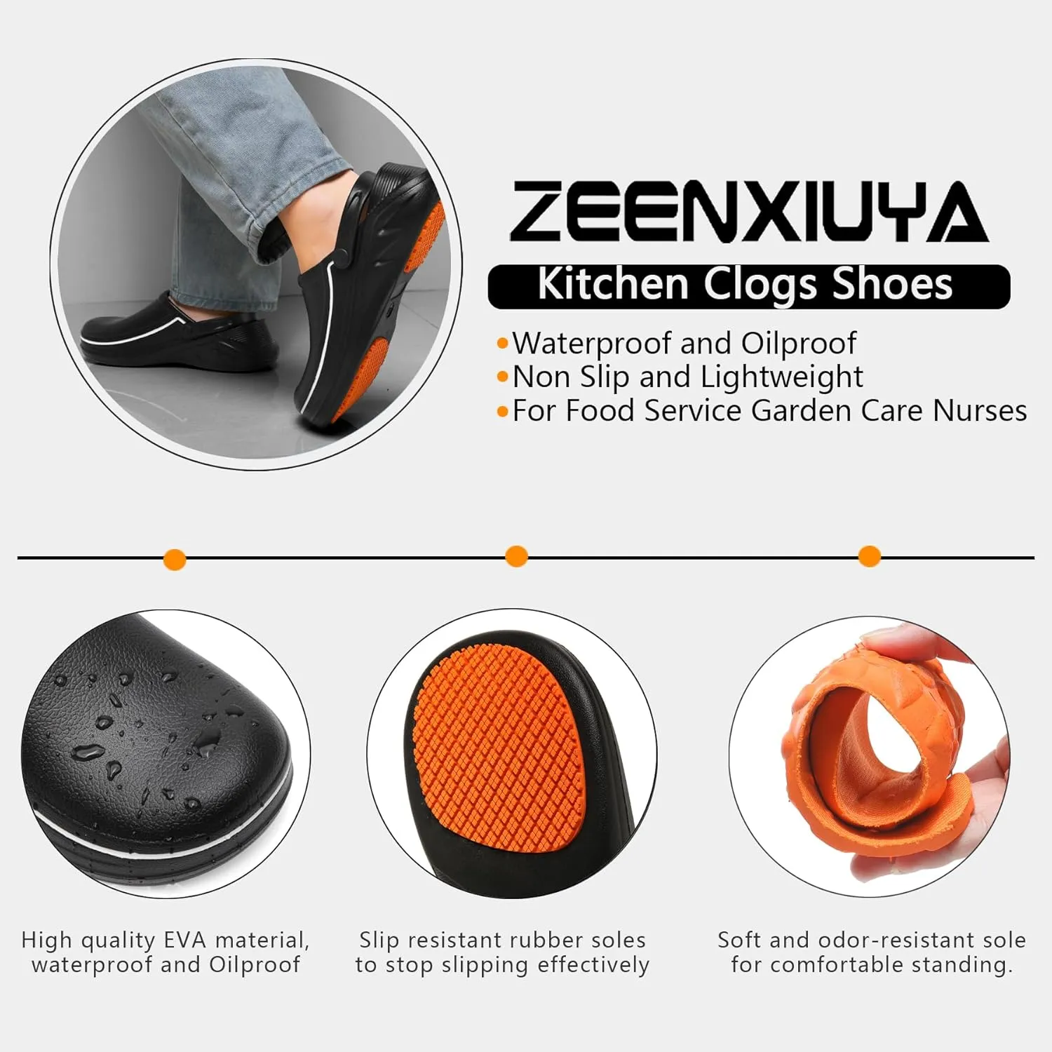 ZEENXIUYA Chef Shoes for Men Zapatos para Cocina Hombres Women Non Slip Waterproof Kitchen Work Clogs Comfortable Nursing Food Service Indoor and Outdoor Office Seaside Black