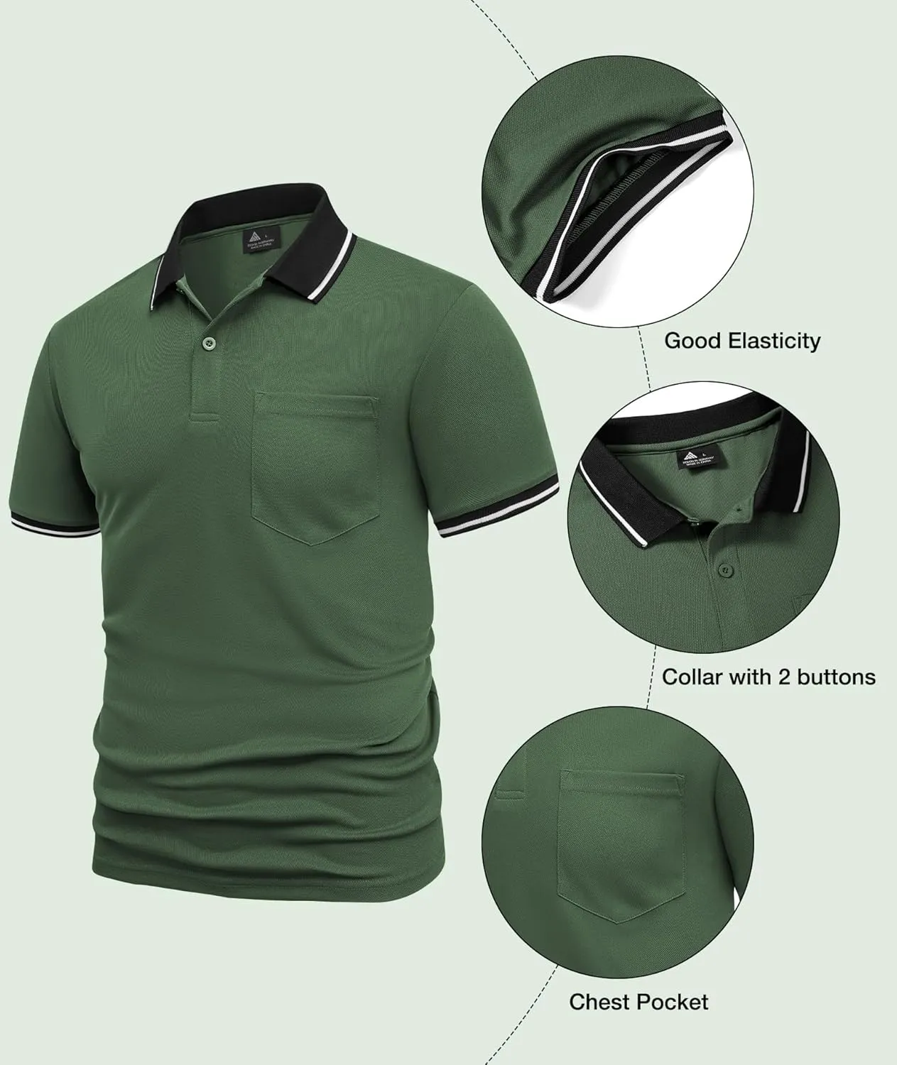 ZITY Mens Polo Shirts Casual Short Sleeve Athletic T-Shirts Classic Contrast Collar Shirt with Pocket
