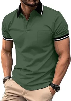 ZITY Mens Polo Shirts Casual Short Sleeve Athletic T-Shirts Classic Contrast Collar Shirt with Pocket
