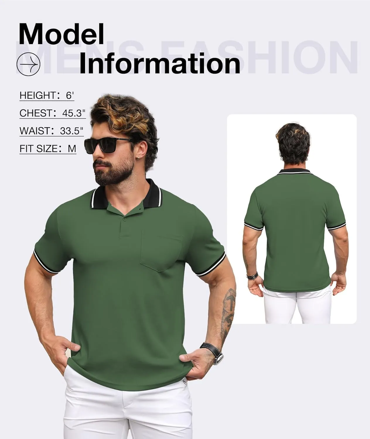 ZITY Mens Polo Shirts Casual Short Sleeve Athletic T-Shirts Classic Contrast Collar Shirt with Pocket